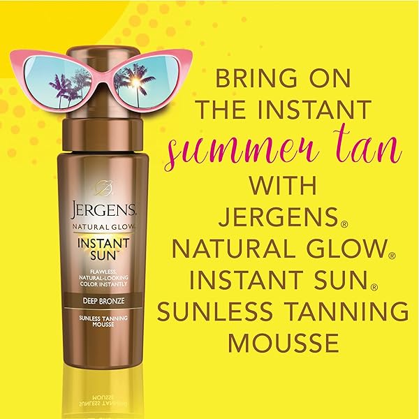 JERGENS NATURAL GLOW INSTANT SUN BODY MOUSSE, SELF TANNER FOR DEEP BRONZE TAN, SUNLESS TANNING BODY BRONZER FOR NATURAL LOOKING COLOR INSTANTLY, 6 OZ, PACK OF 2