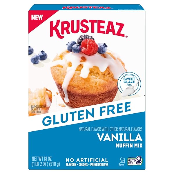 KRUSTEAZ, MUFFIN MIX GLUTEN FREE, VANILLA, 18 OUNCE