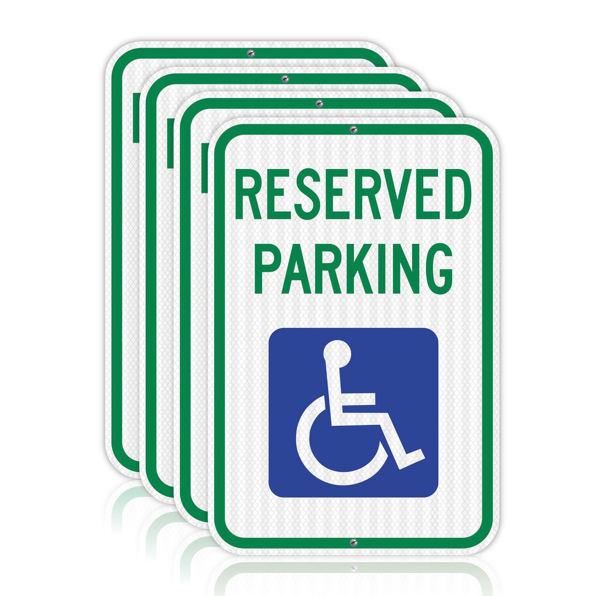 Photo 1 of OLANZU Handicap Parking Sign - Pack of 4 - Handicap sign - 12" x 18" Engineer Grade - 0.06 Inch Aluminum - UV Protected & Weather Resistant