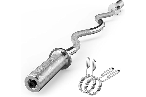 ExtreSpo Olympic EZ Curl Barbell Bar, 47" EZ Curl Bar for Weight Lifting, Biceps, triceps, Back/Leg Muscle Group exercise,Chr