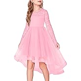 Arshiner Flower Girl Lace Tutu Dresses High Low Hem Long Sleeve Flowy Formal Party Wedding Dress