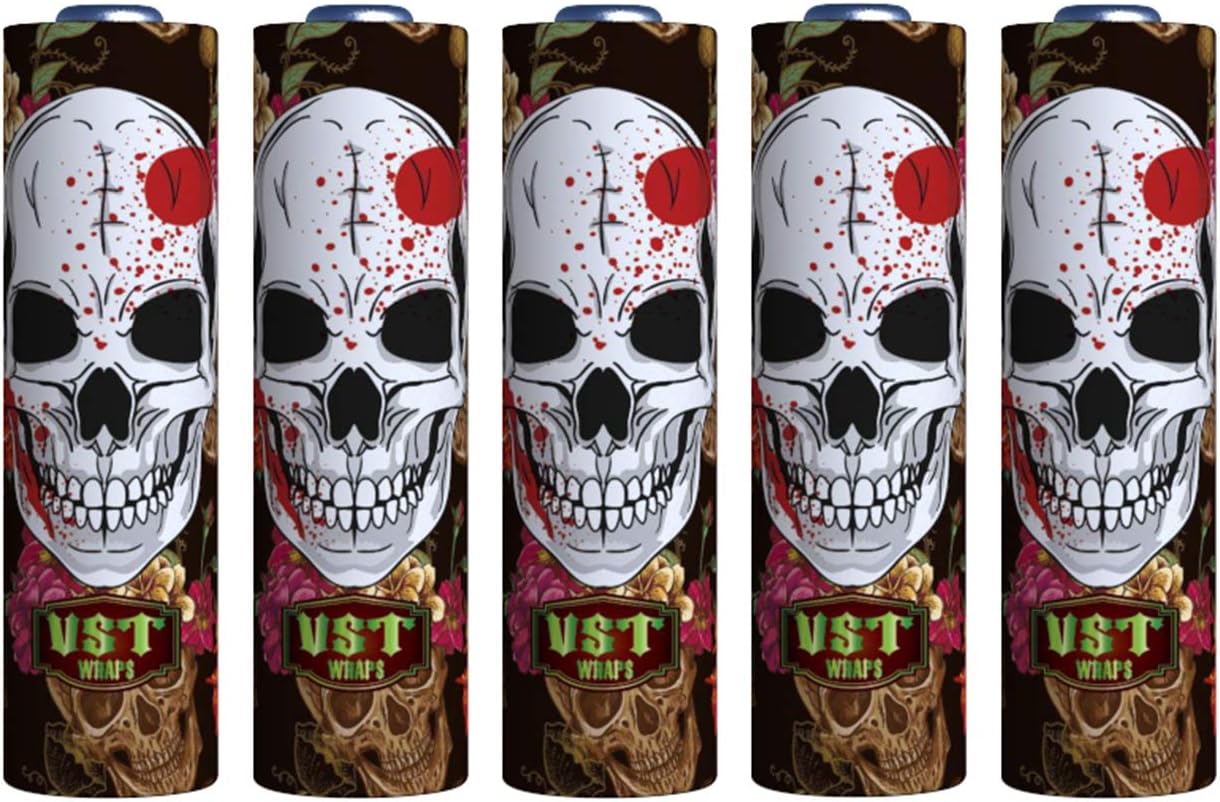 VampCase Rewrap Kit (Set of PVC Wraps + PET Top Insulators) Wraps Heat Shrink Tubes Sleeves for 18650 Batteries Zombie Serie - 16pcs Bloody Skull