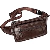Leather Fanny Pack for Men Women, Belt Bag Fashion Waist Packs Small Crossbody Bag with Adjustable Strap for Travel Sport Walk (Coffee)