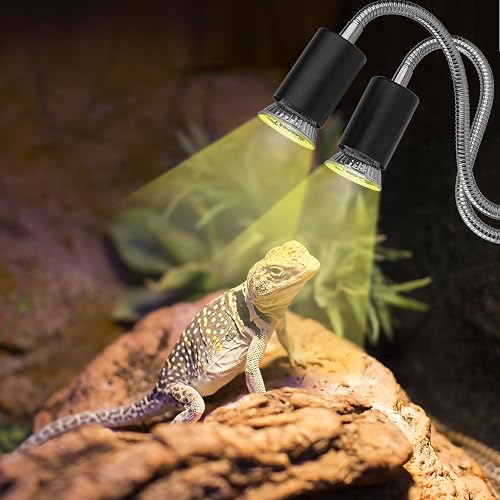 DXOPHIEX Dual Reptile Heat Lamp Fixture | 40W Max Per Socket, Independent Switches