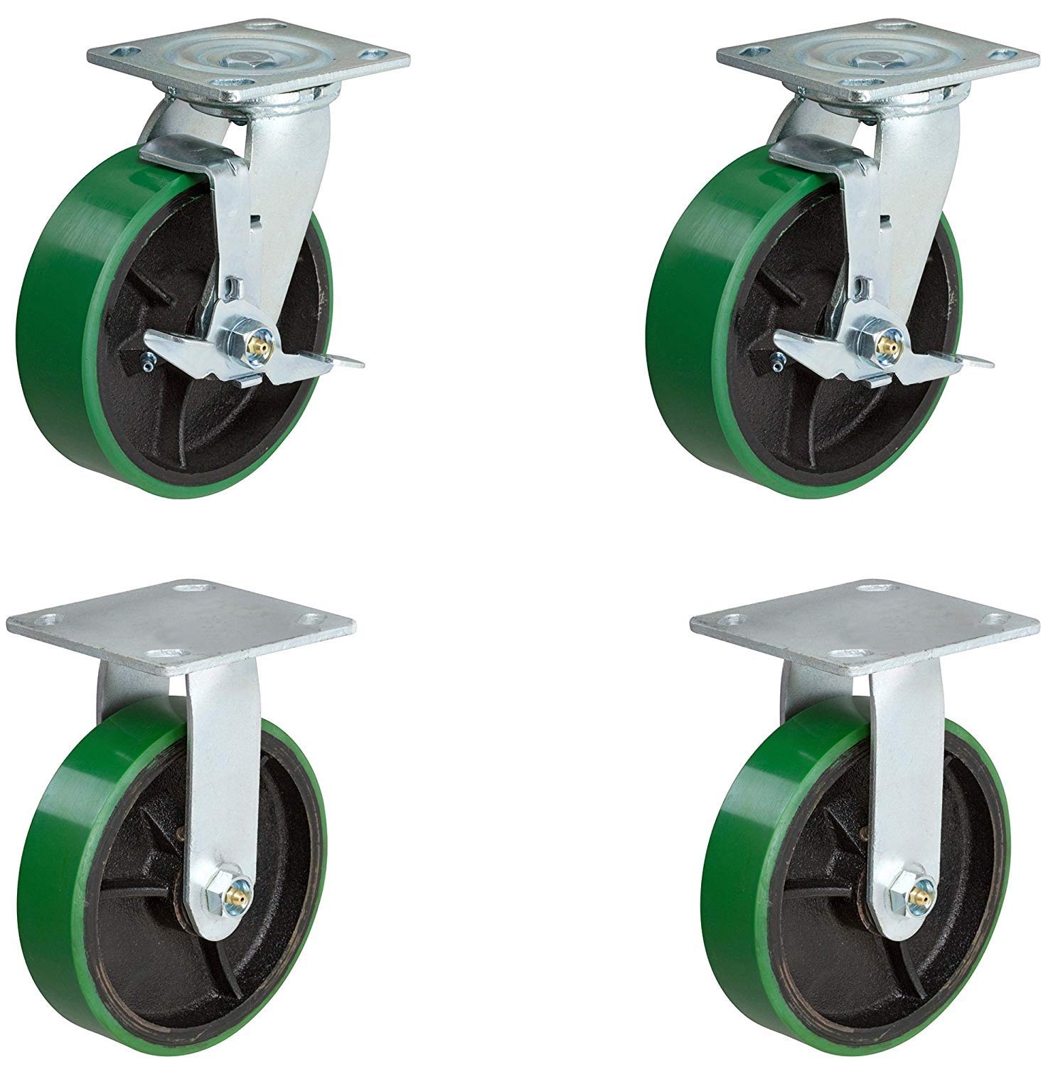 6" Heavy Duty Caster Set 2 Rigid 2 Swivel with Brake Green