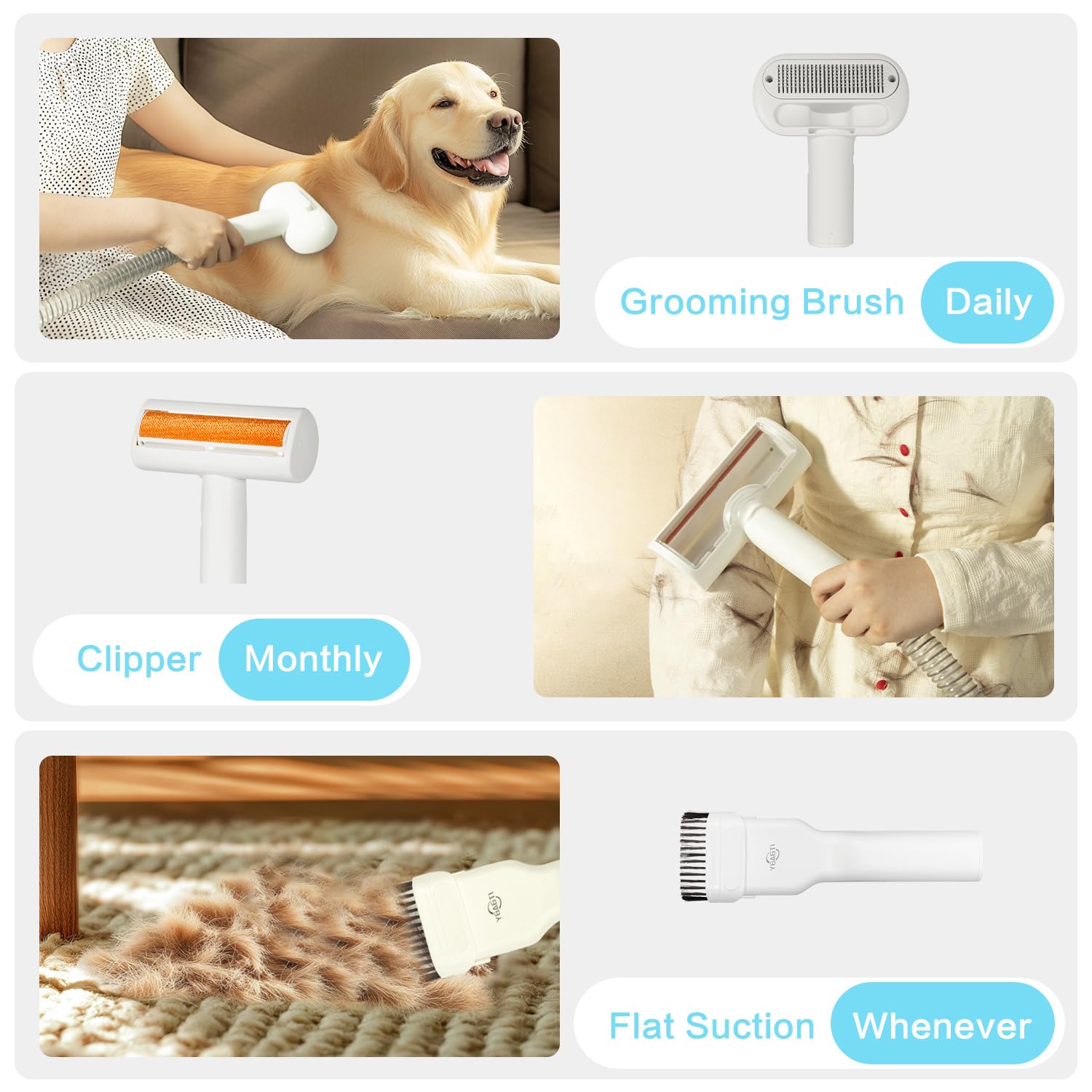 ITBABY 2.0L Dog Grooming Kit, Pet Grooming Kit & Vacuum Suction 99% Pet Hair Groomer, Professional Slicker Brush with 4 Proven Grooming Tools for Dogs Cats, Quiet Pet Vacuum Groomer (Whtie)