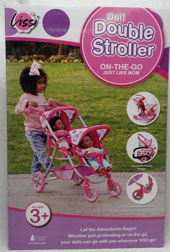 Lissi Doll Double Stroller, On the Go, Purple Polka Dot