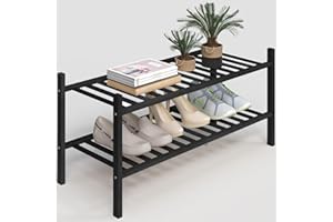 Z&L HOUSE 2-Tier Shoe Rack for Closet, Stackable Bamboo Shoe Rack for entryway, Hallway, Bathroom, Multifunctional Utility Free Standing Shoe Shelf Black