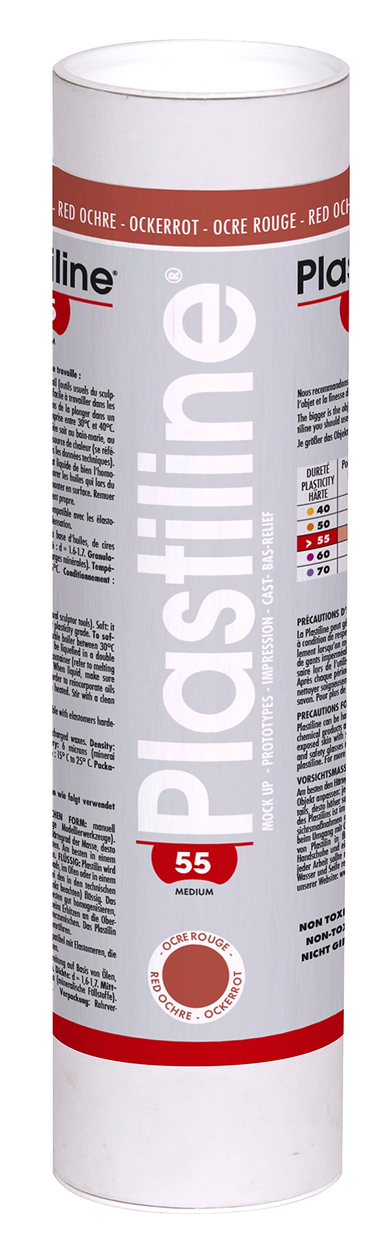 Plastiline 1355T - Plastiline tube - Modelling Paste, High Precision - Sculpting, Moulding - Hardness 55 (medium) - 1 kg - Red ochre shade. Made in France