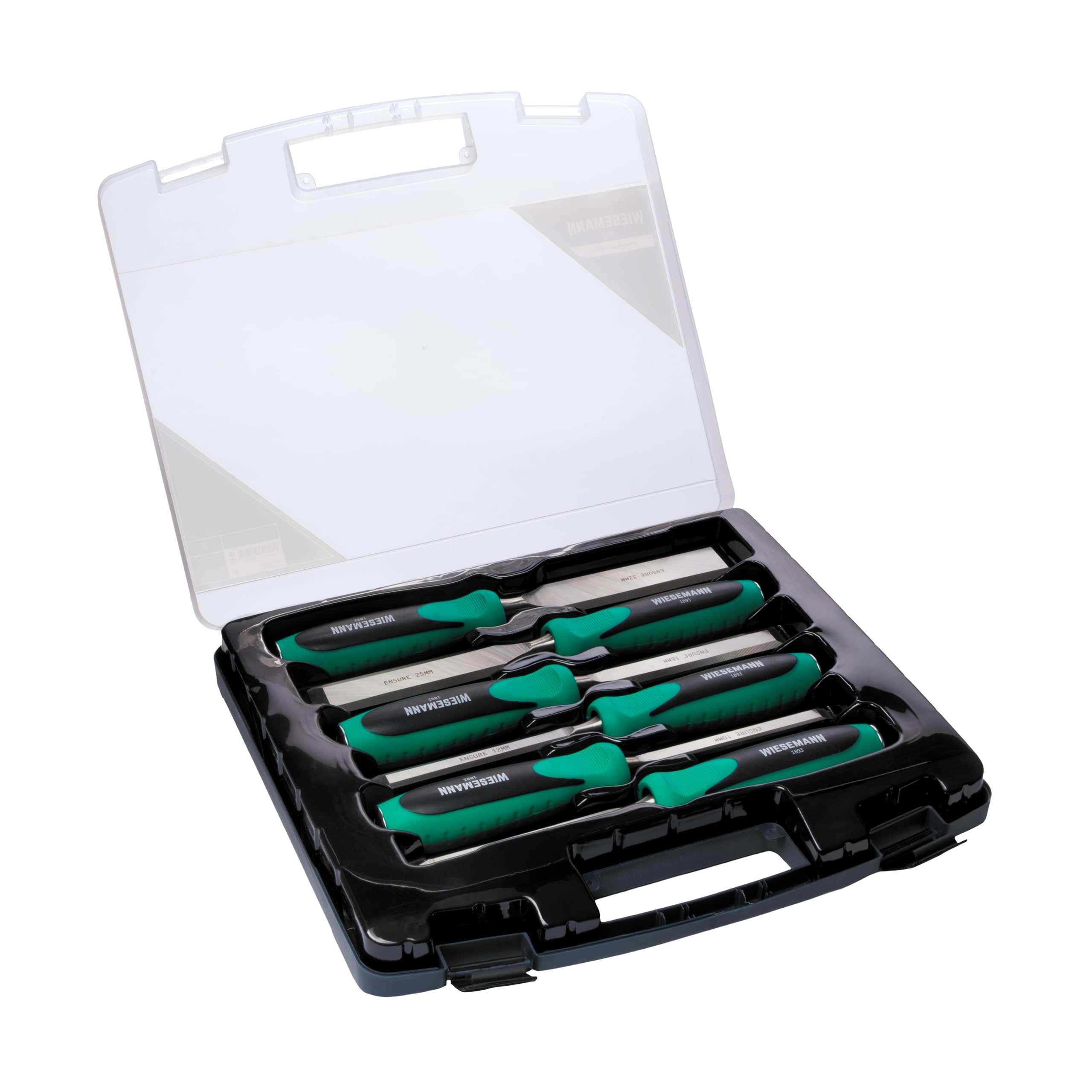 Wood Chisel Set 6 Pieces of Stainless Steel Q30 6, 10, 12, 18, 25, 32mm with Practical case from WIESEMANN 1893 I Ensure Serie I 81291