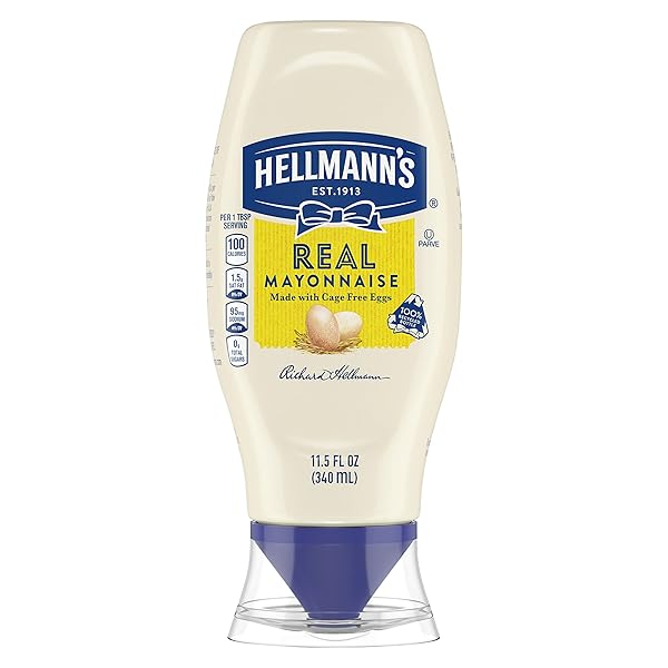 HELLMANN’S REAL MAYONNAISE REAL MAYO SQUEEZE BOTTLE FOR A CREAMY SANDWICH SPREAD OR CONDIMENT GLUTEN FREE, MADE WITH 100% CAGE-FREE EGGS 11.5 OZ