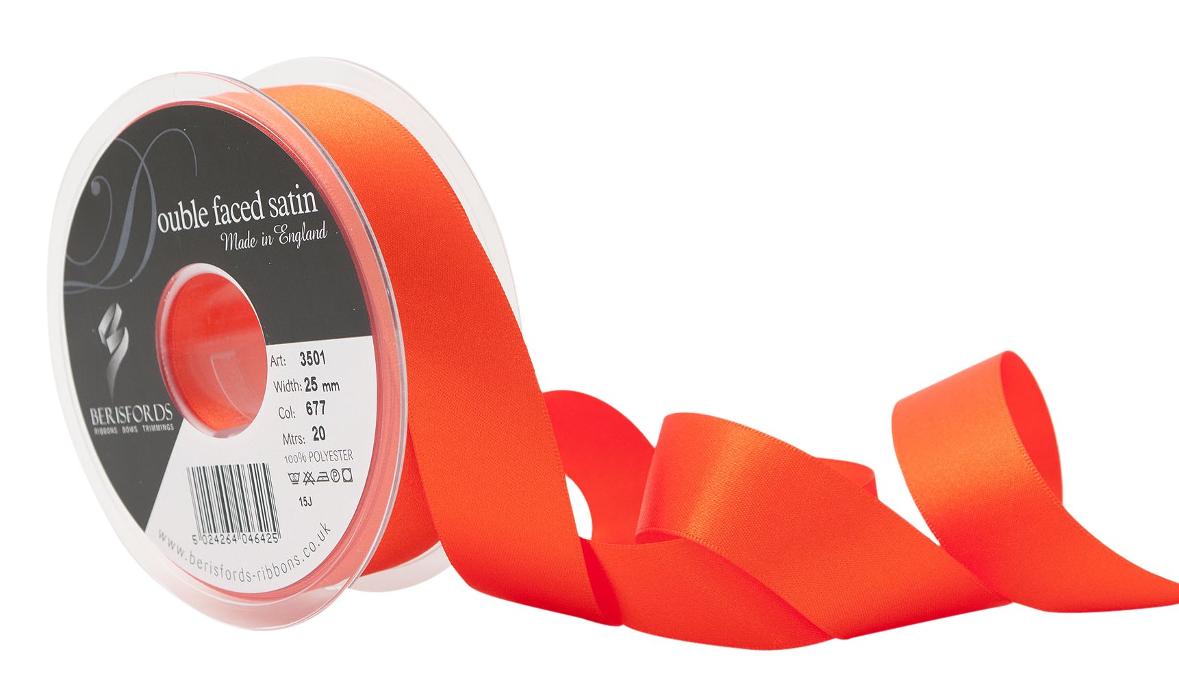 Berisfords Double FACE Poly Satin Ribbon, Flame, 25 mm โ image 1