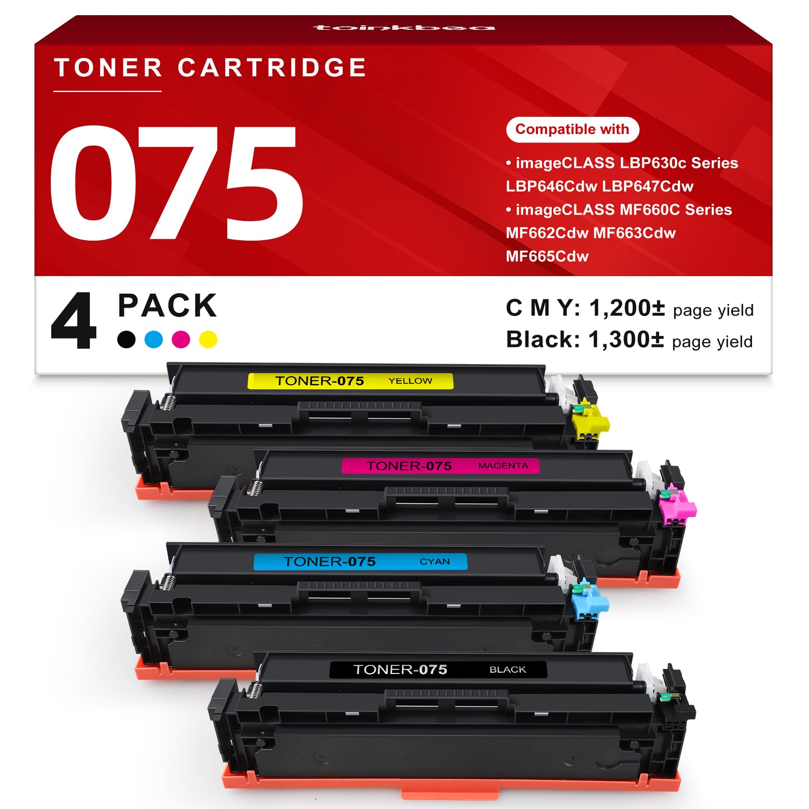 Photo 1 of 075 Toner Cartridge Compatible Replacement for Canon 075 075H Toner Cartridge Set for Printer imageCLASS LBP640C LBP646Cdw LBP647Cdw MF660C MF662Cdw MF663Cdw MF665Cdw LBP640 MF660 Series 4-Pack