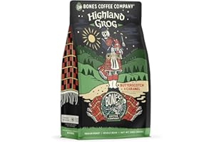 Bones Coffee Company Highland Grog Flavored Coffee Beans, Whole Bean Coffee Medium Roast Low Acid, Butterscotch Caramel Flavor (12 oz)