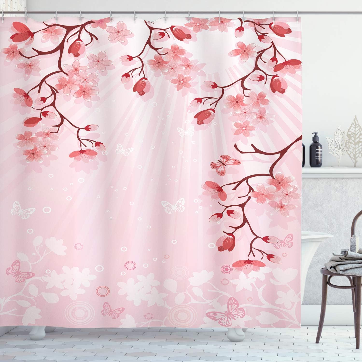 Ambesonne Asian Shower Curtain, Japanese Cherry Blossom