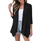 Uvog Women's 3/4 Sleeve Draped Open Front Cardigan Casual Loose Lightweight Cardigans