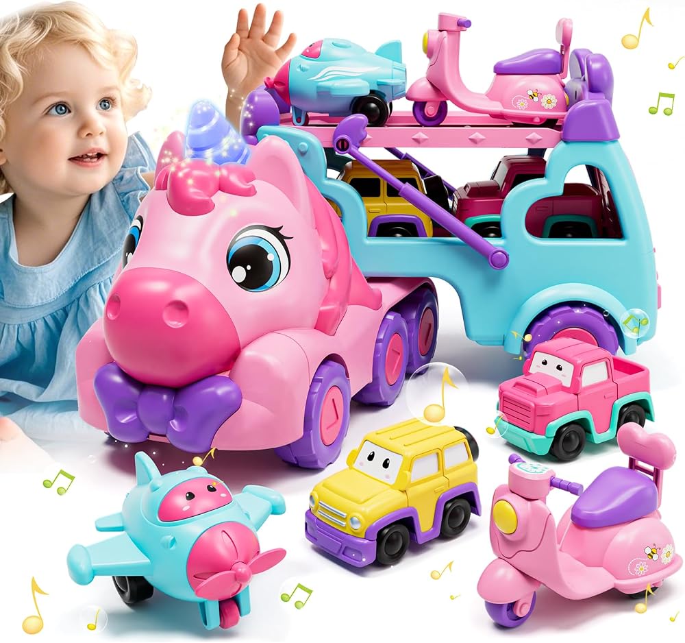 Lehoo Castle 5-in-1 Unicorn Carrier Truck Toy for Toddlers 2 Year Old Girls