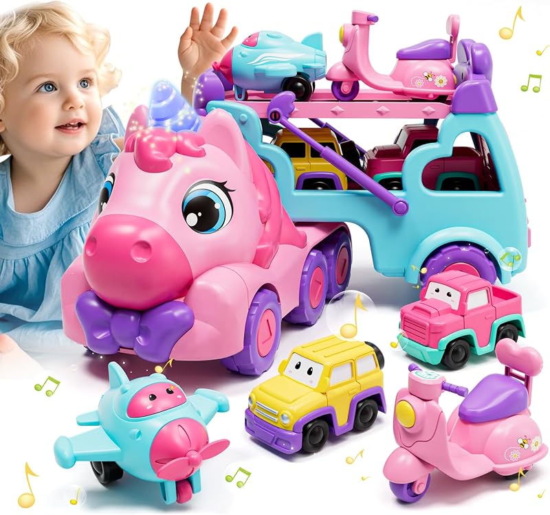 Lehoo Castle 5-in-1 Unicorn Carrier Truck Toy for Toddlers 2 Year Old Girls