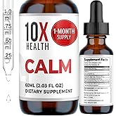 10X Health Calm L Theanine Supplement Liquid Drops - 100mg L'Theanine Drops & 100mg GABA Supplements to Support Nerves, Calm & Stress - Natural Flavor 2.03 Fl oz.