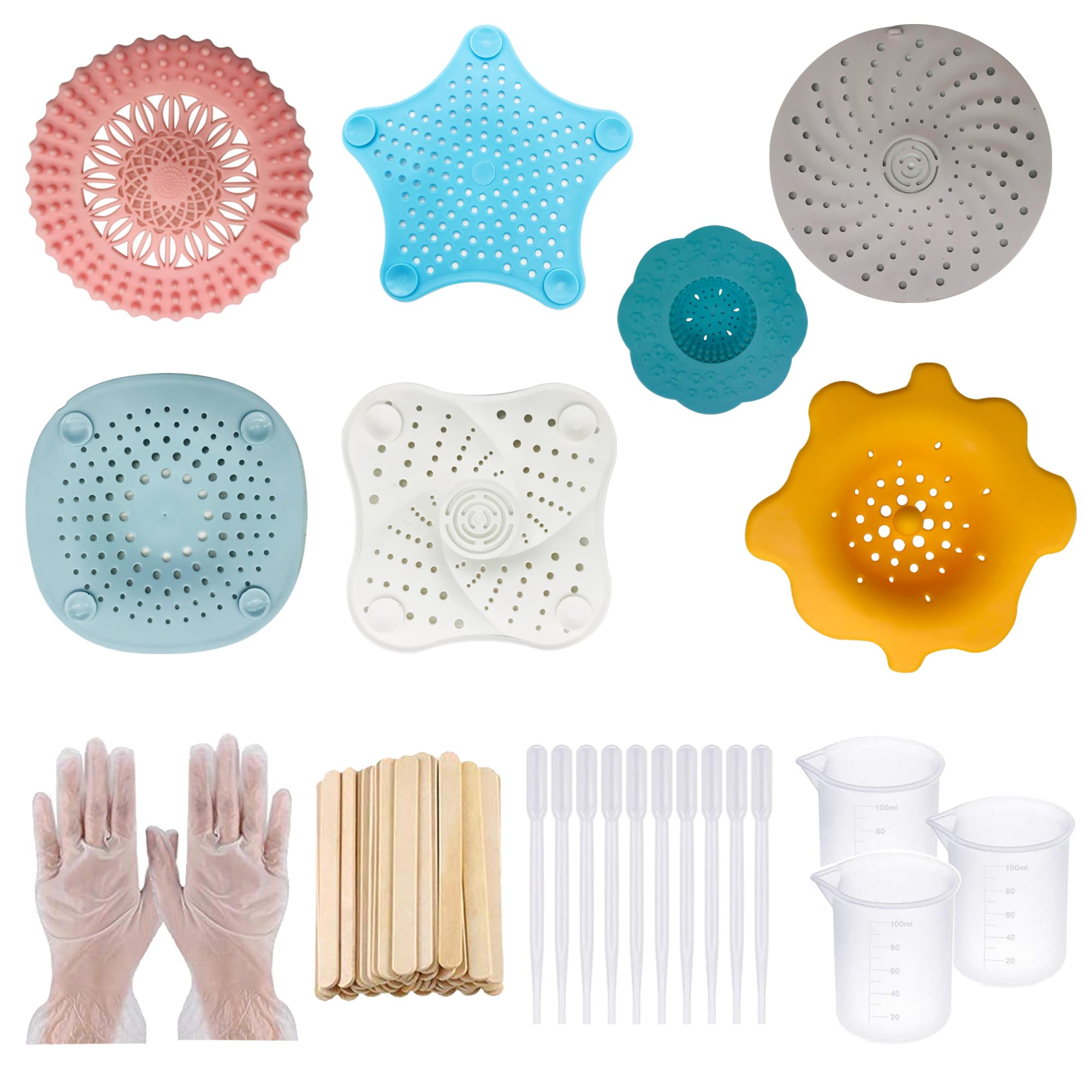 Allazone 52PCS Acrylic Pouring Art Supplies Kit Acrylic Pouring Strainers Set, 7 PCS Plastic Silicone Paint Pouring Strainers Painting Tools Kits with Paintbrush, Gloves for DIY Paint