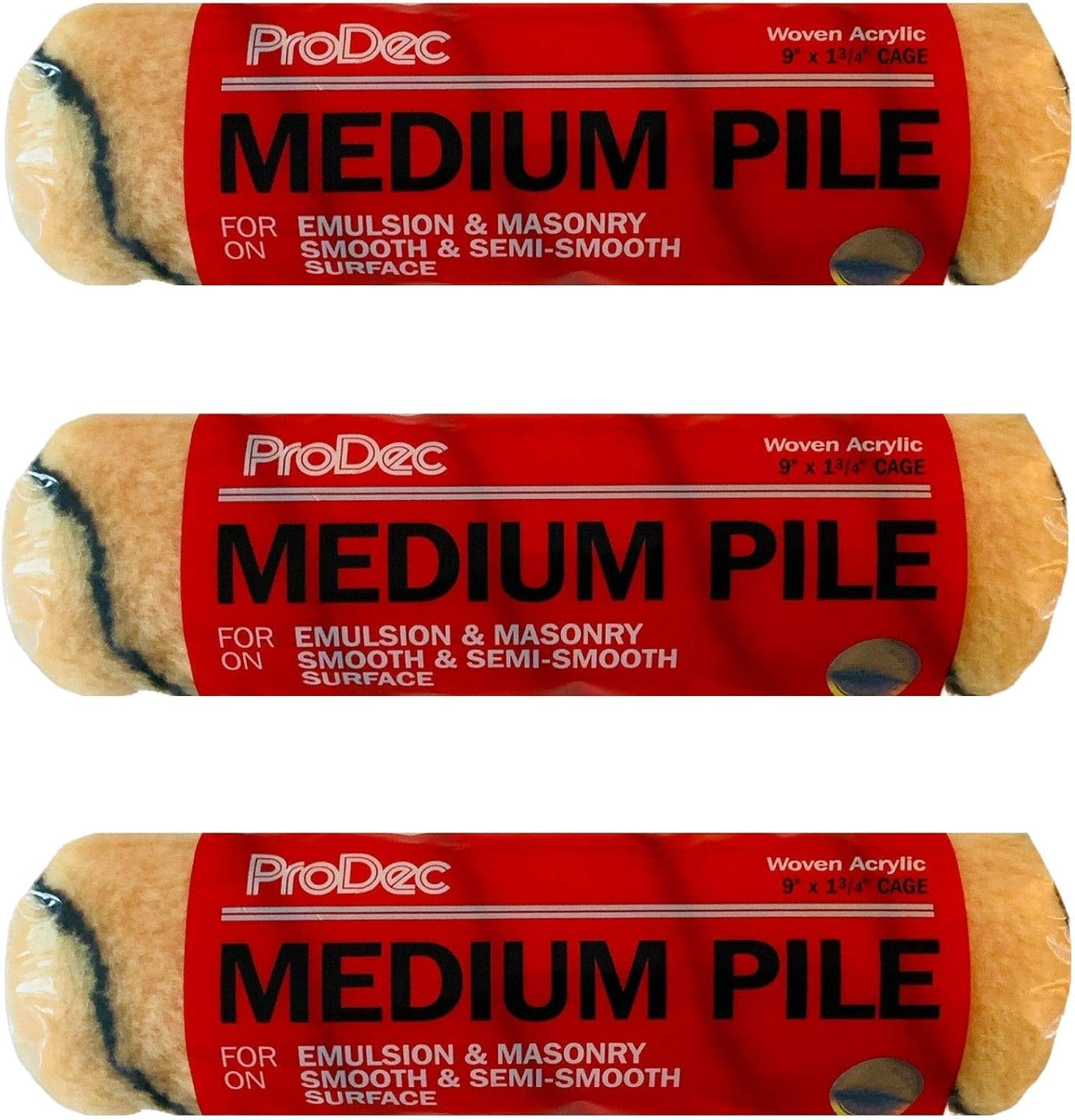 Prodec 9" x 1.75" Inch Medium Pile Roller Sleeves Refill Heads Covers for Walls, Ceilings, Smooth & semi-Smooth Surfaces Trade and DIY Emulsion & Gloss Paint - (3 Pack)