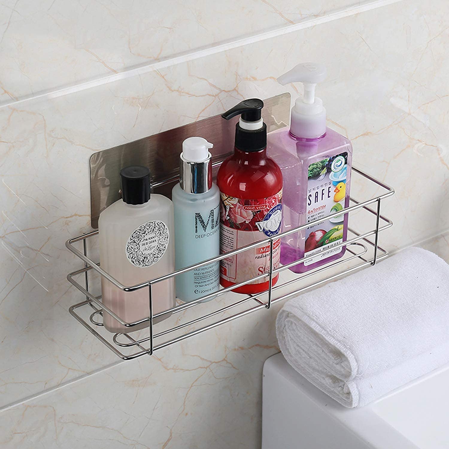 Mechdel Stainless Steel Wall Mounted Self Adhesive Bathroom Shelf