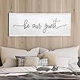 Be Our Guest Wall Decor Sign 40''×15'' Large Rustic Farmhouse Family Guest Room Bedroom Above Bed Vintage Framed Wooden Wall Art Modern Signs Simple Entryway Hanging Decoration (White)