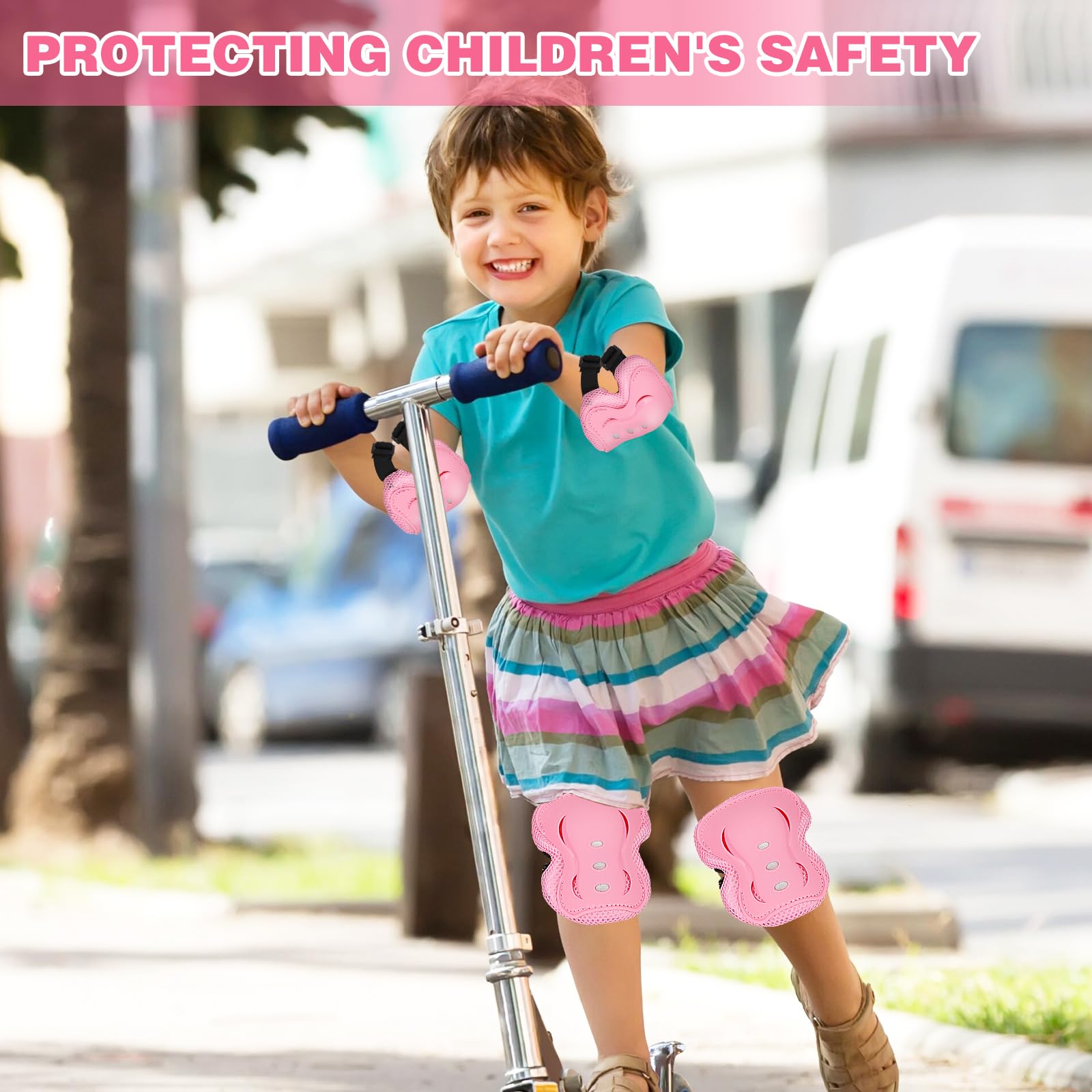 Kids Safety Protective Gear Set for Ages 3-12 Years, Adjustable Knee Pads, Elbow Pads, Wrist Guards for Boys Girls Youth Skateboard, Roller Skating, Scooter, Cycling