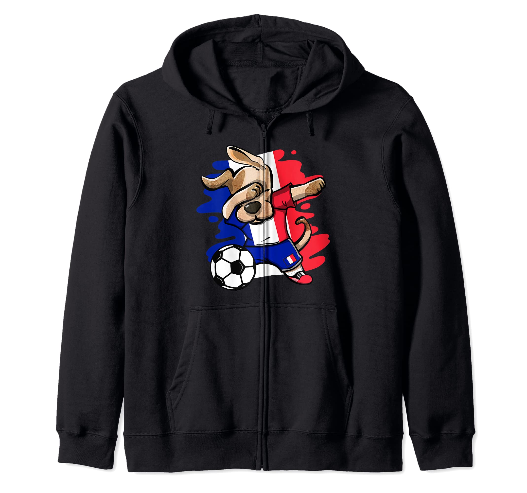 Dabbing Dog France Soccer Fans Jersey France Football Lovers Zip Hoodie