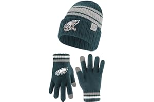Ultra Game Adults NFL Official Super Soft Team Stripe Winter Beanie Knit Hat with Extra Warm Touch Screen Gloves