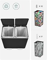 SONGMICS Dual Rubbish Bin 2-Compartment 24 L Each with Soft Close Lids view 4