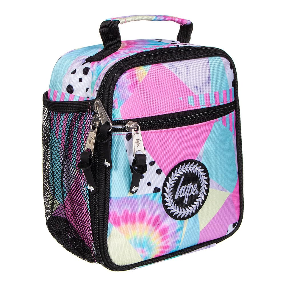 hype Girls Lunch Box, Iconic Multicolour Pastel Collage, School Bag for Kids, Stylish Lunch Bag with Bottle Holder, 3 Storage Compartments, Inside Thermal Lining & Grab Handle