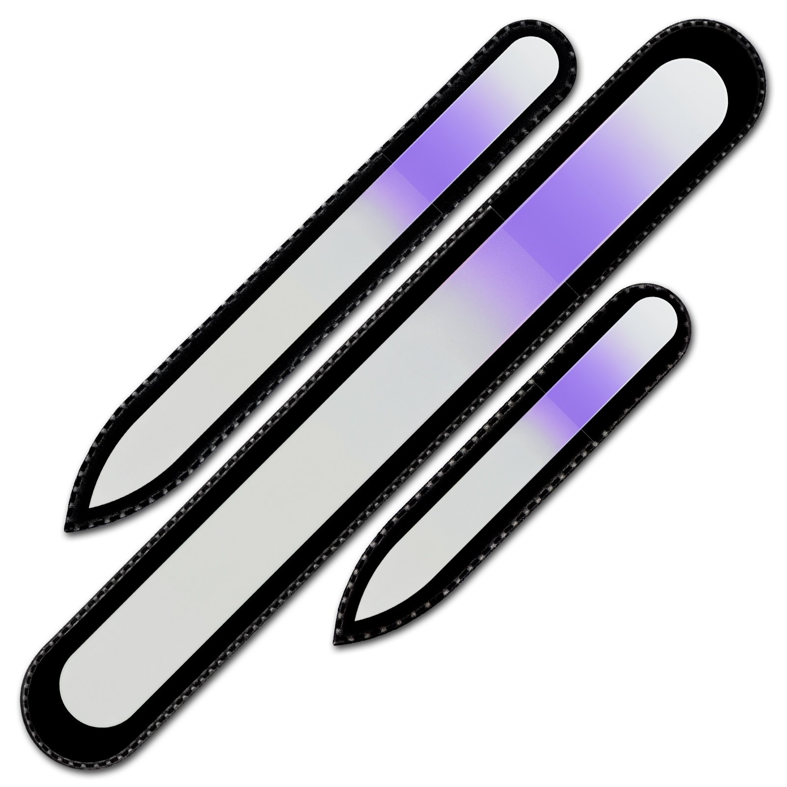 Nail File for Women - Mont Bleu Premium Set of 3 Glass Nail Files in Pouch - Genuine Czech Tempered Glass - Handmade Gifts for Women - Manicure Nail Care - Double Sided Finger Nail Files