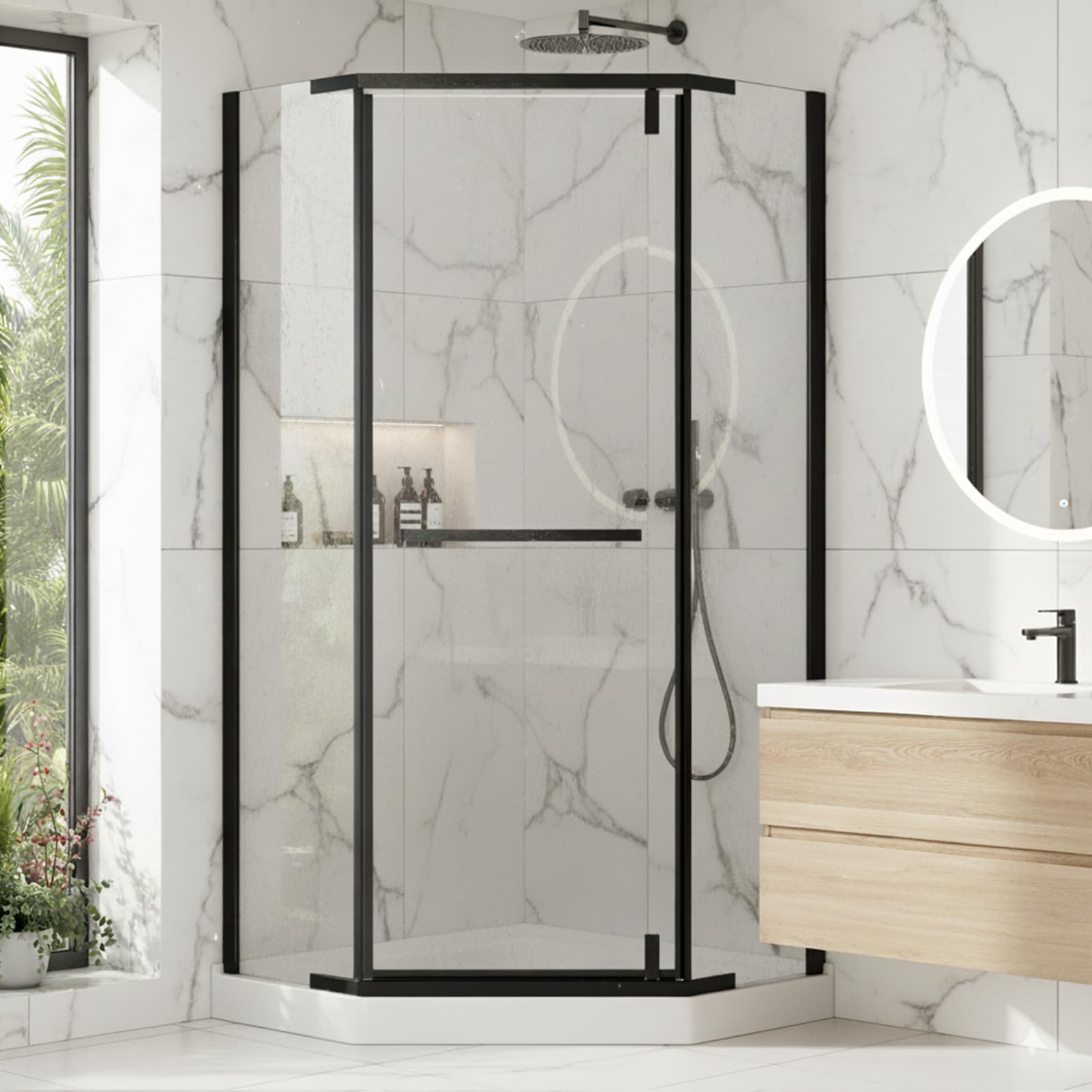 Photo 1 of ***FACTORY SEALED***36" W x 72" H Neo-Angle Corner Shower Door, 36 Corner Shower Enclosure, Frameless Pivot Shower Door with 6mm Clear Tempered Glass for Walk-In Showers, Matte Black Aluminum, Base Not Included