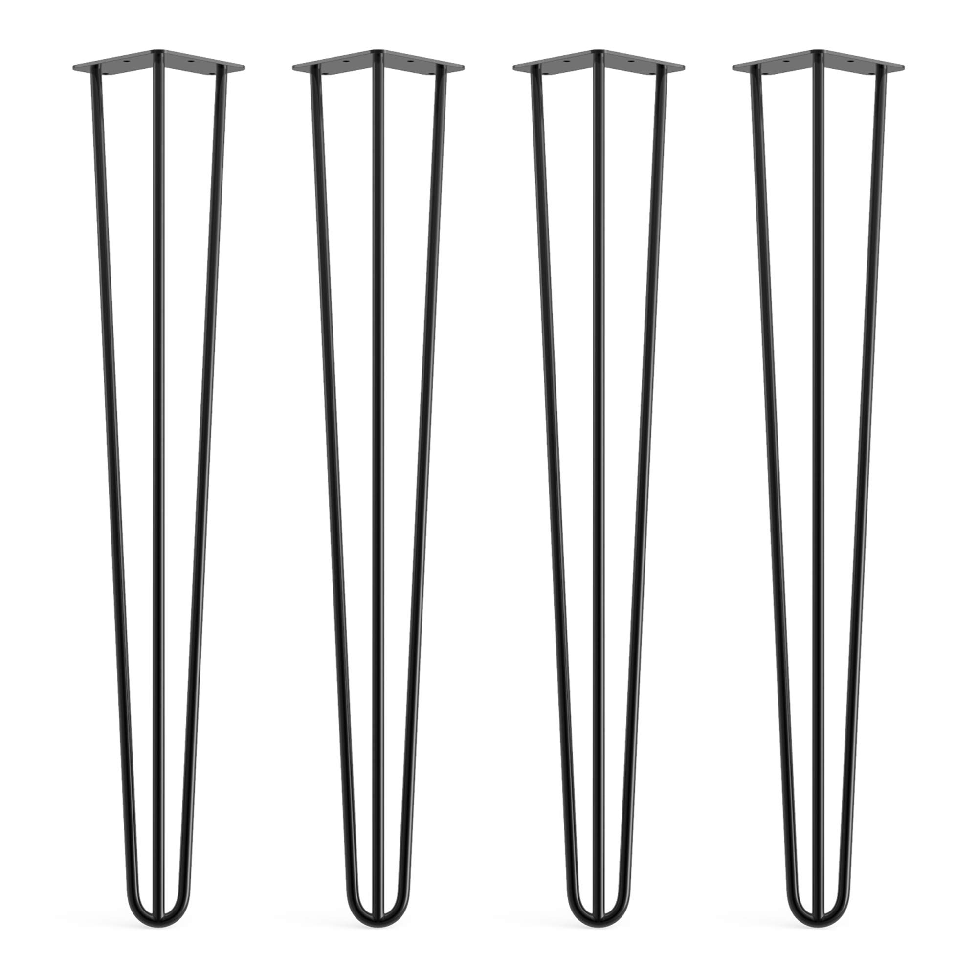 DT IRONCRAFT 4 x Hairpin Legs from 71cm 3 Rod / 10mm, Black Colour with Floor Protector Feet & Screws - Standard Desk, Dining Table Legs