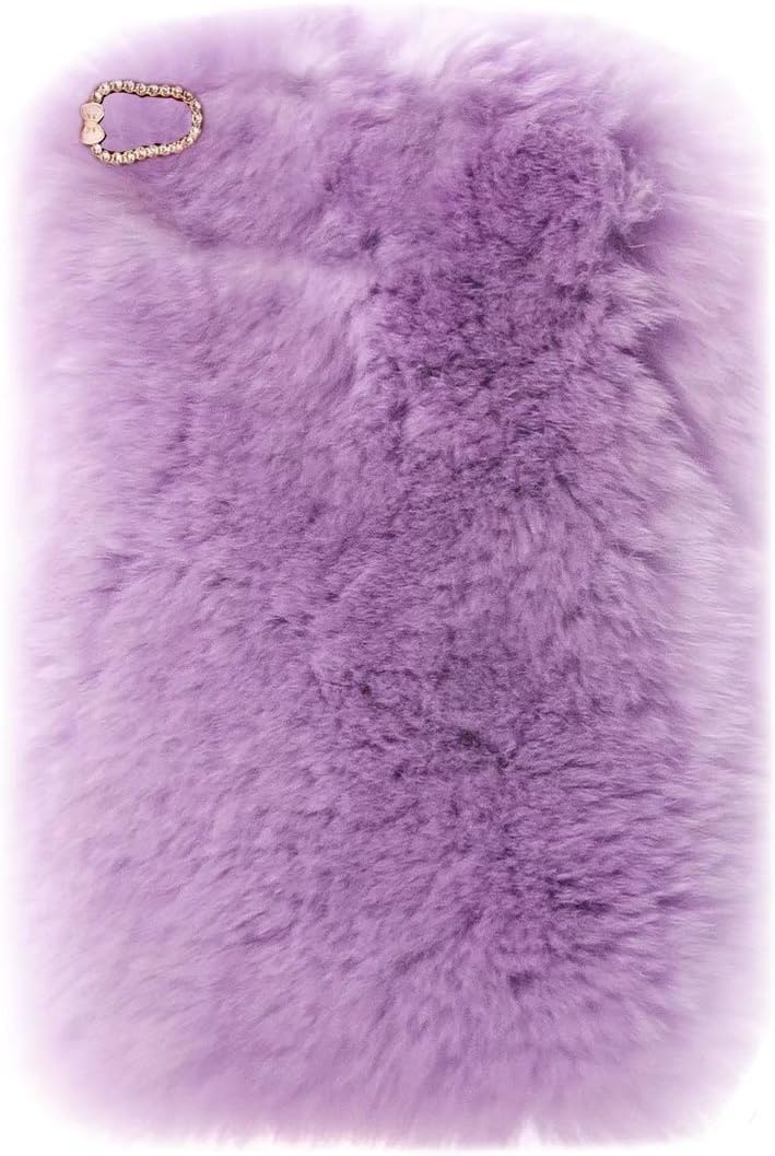 QKKE Cute Luxury Winter Soft Warm Faux Rabbit Fur Fuzzy Plush with Crystal Cute Bowknot Protective Back Cover for Samsung Galaxy Tab S 10.5 (SM-T800 / SM-T805) ( Light Purple)