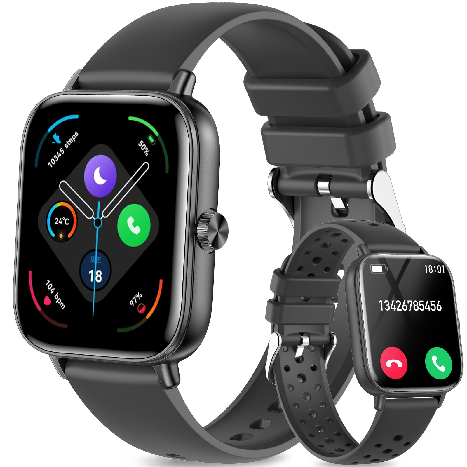 Smart Watch for Women Men, 1.83" Touchscreen Smartwatch with Answer/Make Call, 100+ Sport Modes, IP68 Waterproof Fitness Tracker with Heart Rate Sleep Monitor, Fitness Watch for Android iOS