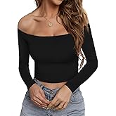 DUKBUBI Womens Long Sleeve Tops Y2K Off The Shoulder Fit Slim Sexy Crop Tops