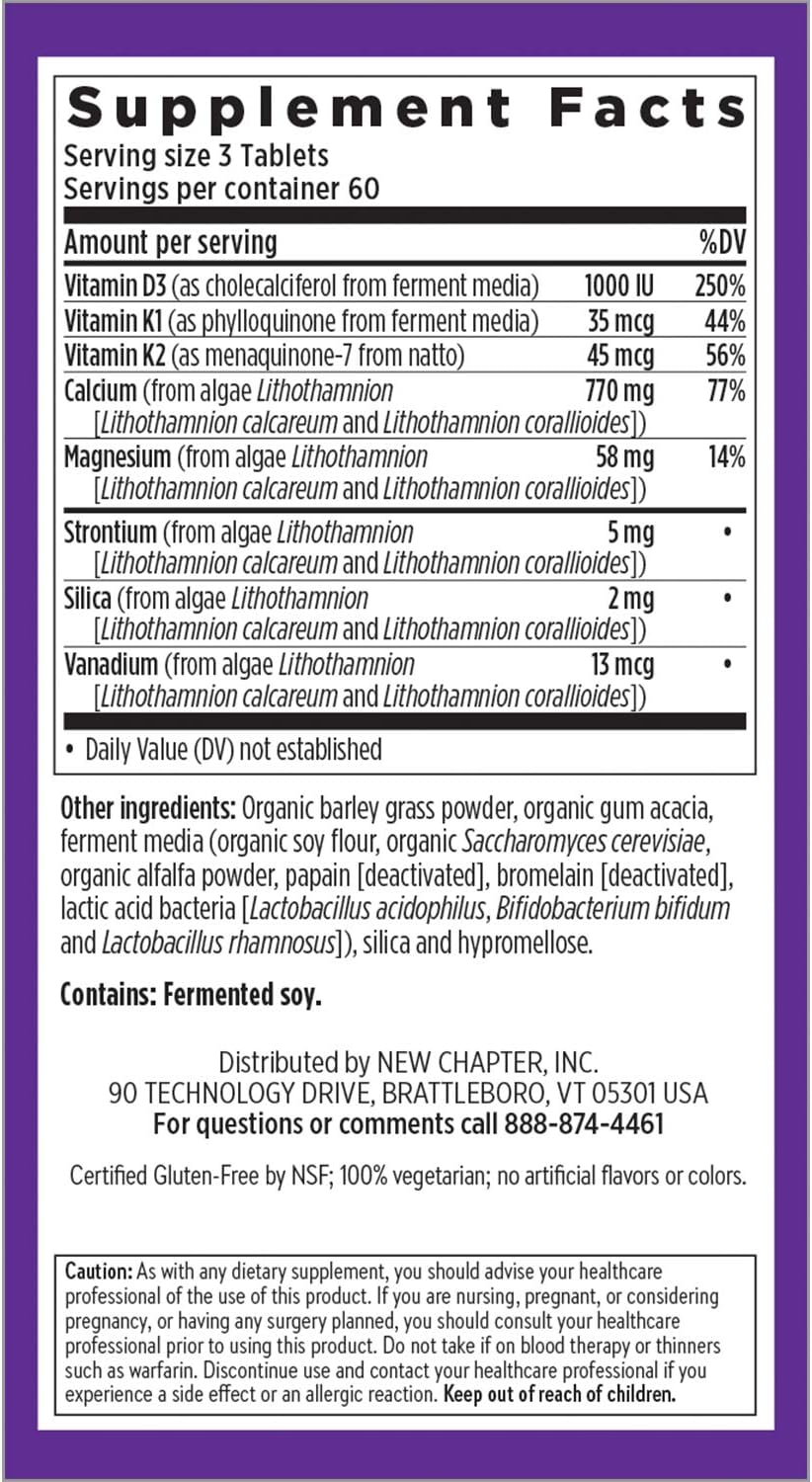 New Chapter Calcium Supplement – Bone Strength Whole Food Calcium with Vitamin K2 + D3 + Magnesium, Vegetarian, Gluten Free 180 count (2 month supply): Health & Personal Care