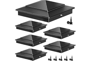 Toscoco 6-Pack Aluminium Pyramid Post Caps for 6" x 6" (Actual 5.5" x 5.5") Wood Post Cedar Fence Deck Corridors Mailbox Posts End, Waterproof Fence Post Cap Cover with Screws, Black