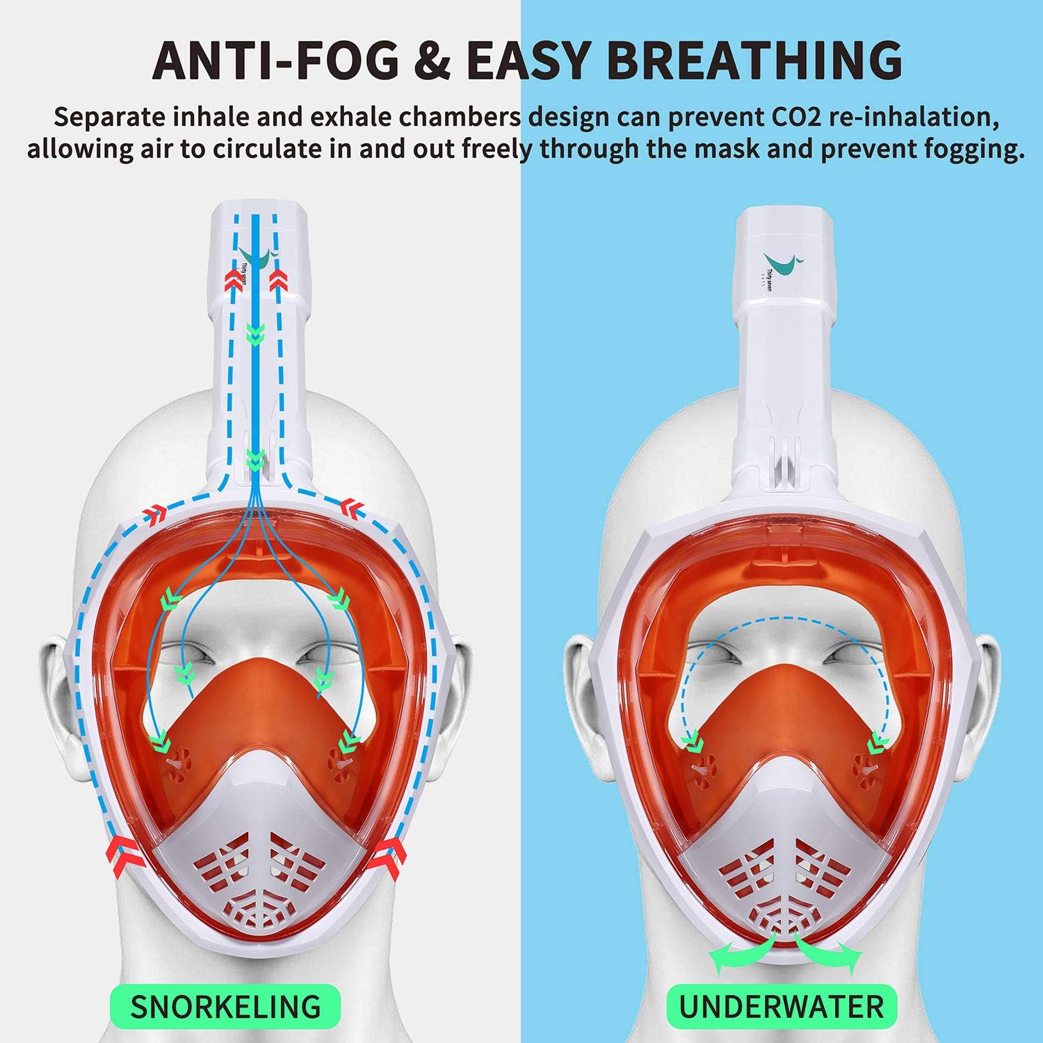 Thirty seven DAYS Full Face Snorkel Mask with Detachable Camera Mount, 180 Panoramic Anti-Fog Anti-Leak Diving Mask with Safety Breathing System for Adult and Kids : Sports & Outdoors