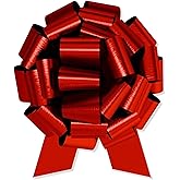 InstaBows Large Red Gift Bow 12" Metallic Pull String Bow Perfect for Gift Wrapping Big Presents Cars Bikes & More