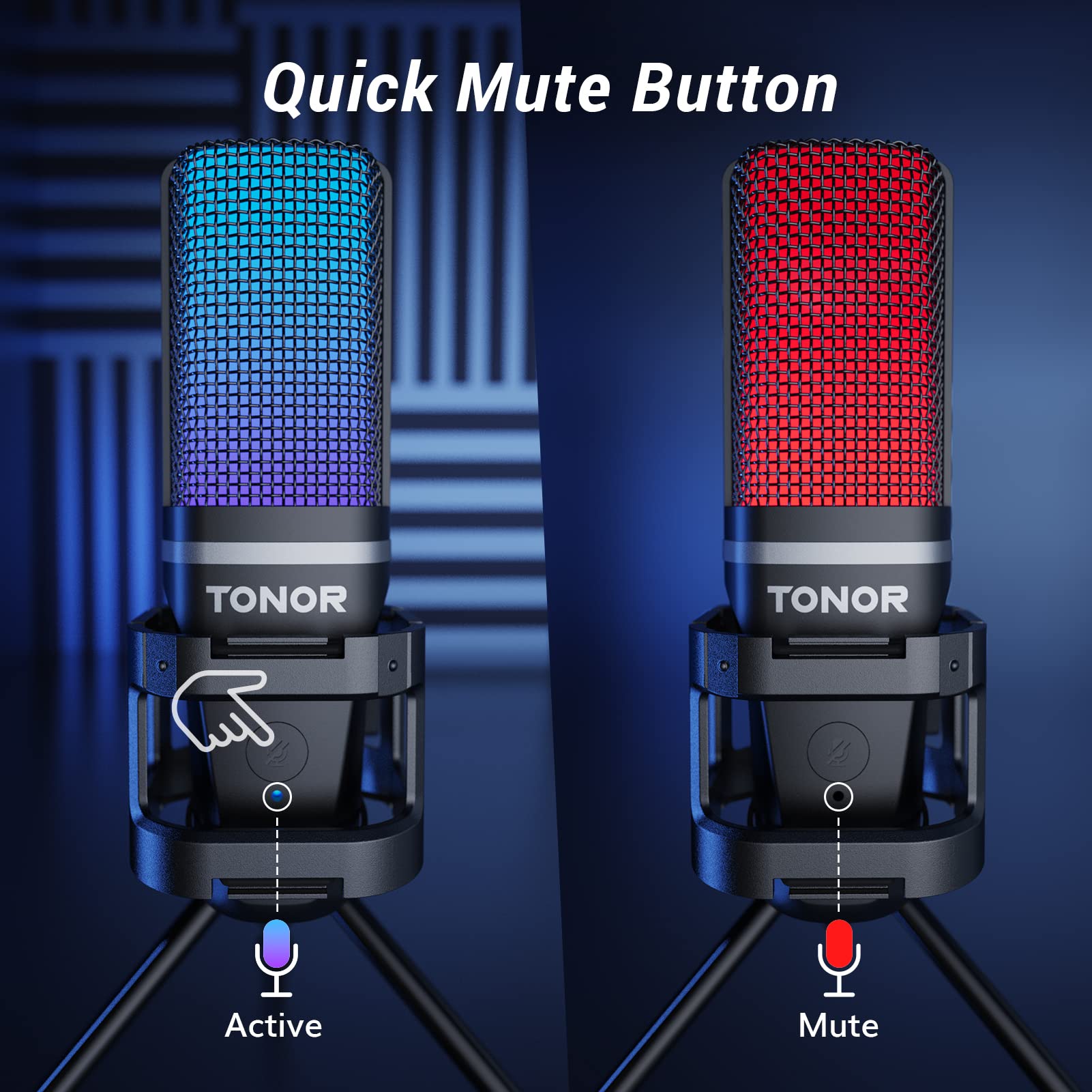TONOR Gaming USB Microphone for PC, RGB Condenser Computer Mic with Tripod Stand, Quick Mute, Gain Control, for Gaming, Streaming, Podcasting, Recording, Cardioid Mic Kit for Laptop/PS4/PS5 TC777 Pro