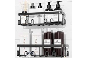 YASONIC Adhesive Shower Caddy, 2 Pack Black Shower Shelves for Inside Shower, Rustproof Shower Organizer with Soap and Toothb