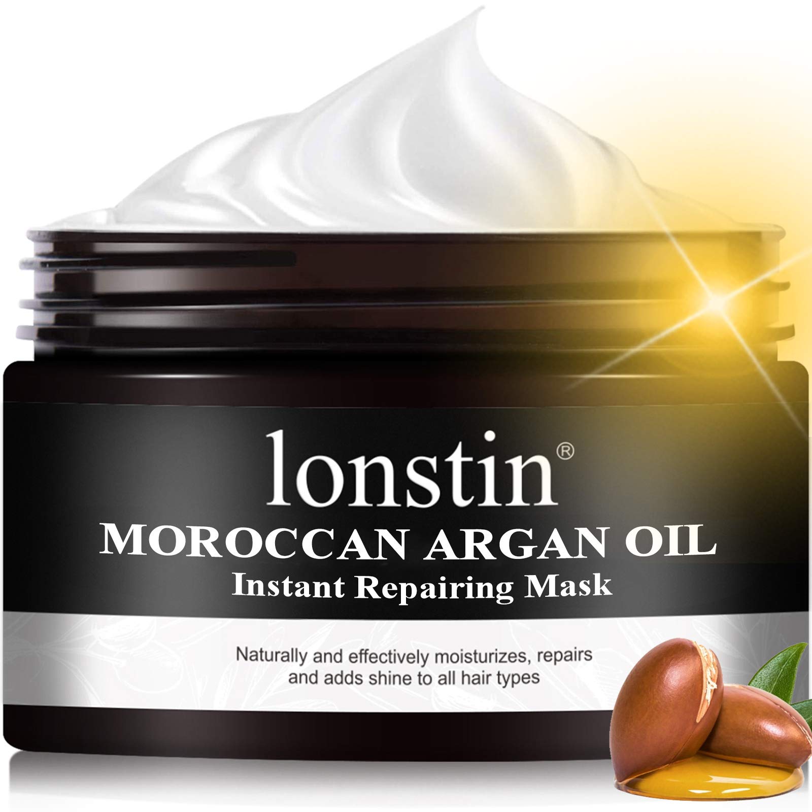 Hair Mask (300ml), lonstin Deep Conditioner Hair Treatment Mask, Moroccan Argan Oil Instant Mask for Dry Damaged Hair, Curly, Bleached Hair, Reduce split ends & Frizzy Control, 10.1Fl.Oz
