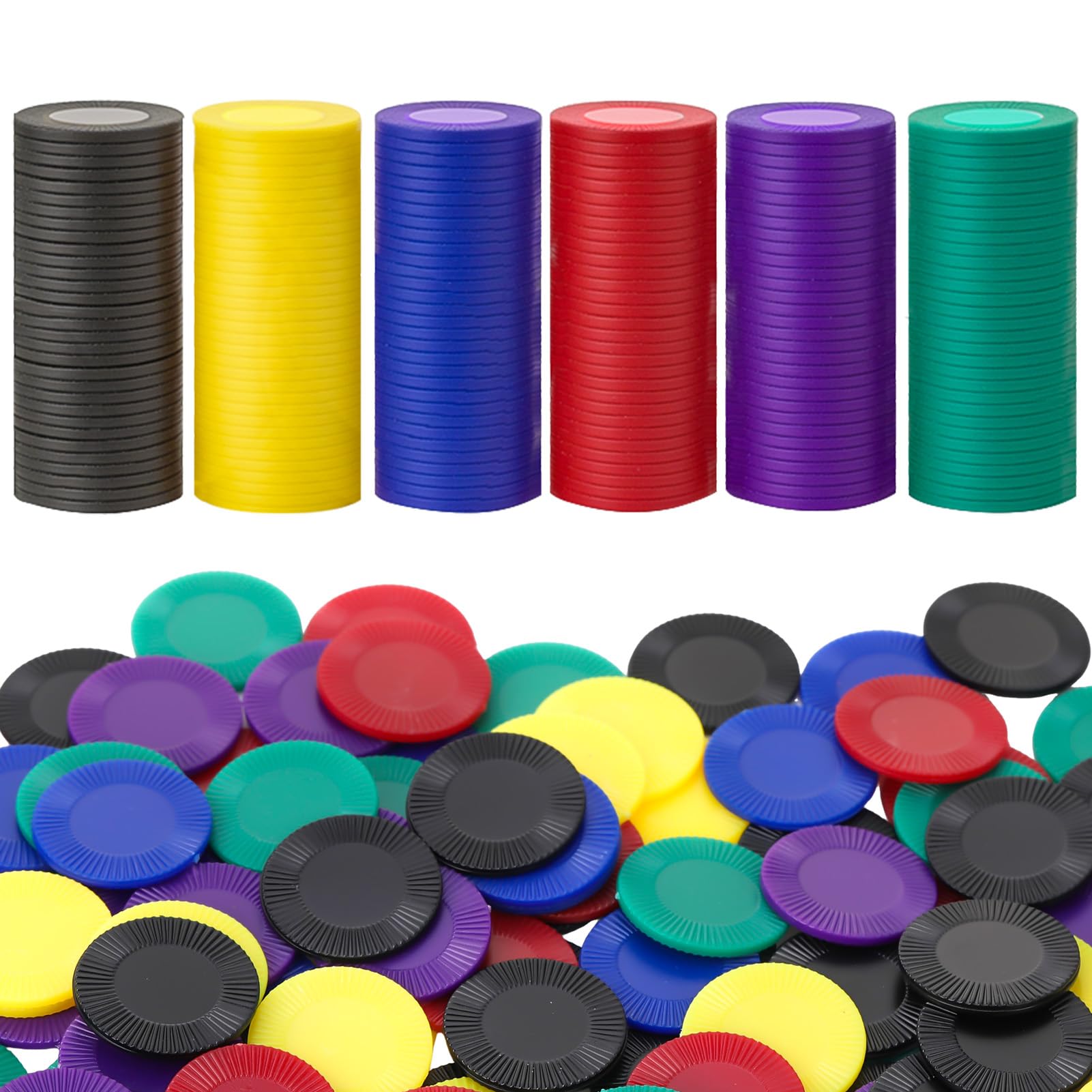 GSrenyu 600 Pcs Poker Chips,6 Colors Plastic Tokens,Counting Chips for Children,Blank Chips Card for Kids Reward,Stackable Game Chips for Bingo Games Learning Mathematical Calculations — image 1