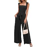 LOOKBOHO Women's Jumpsuits Dressy Casual Sleeveless Belted Long Wide Leg Pants Elegant One Piece Jumpsuit Summer