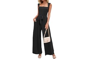 LOOKBOHO Women's Jumpsuits Dressy Casual Sleeveless Belted Long Wide Leg Pants Elegant One Piece Jumpsuit Summer