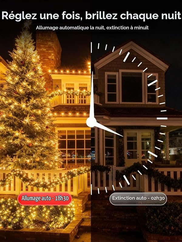 20M Guirlande Lumineuse de Noël, 200 LED Lumières de Noël