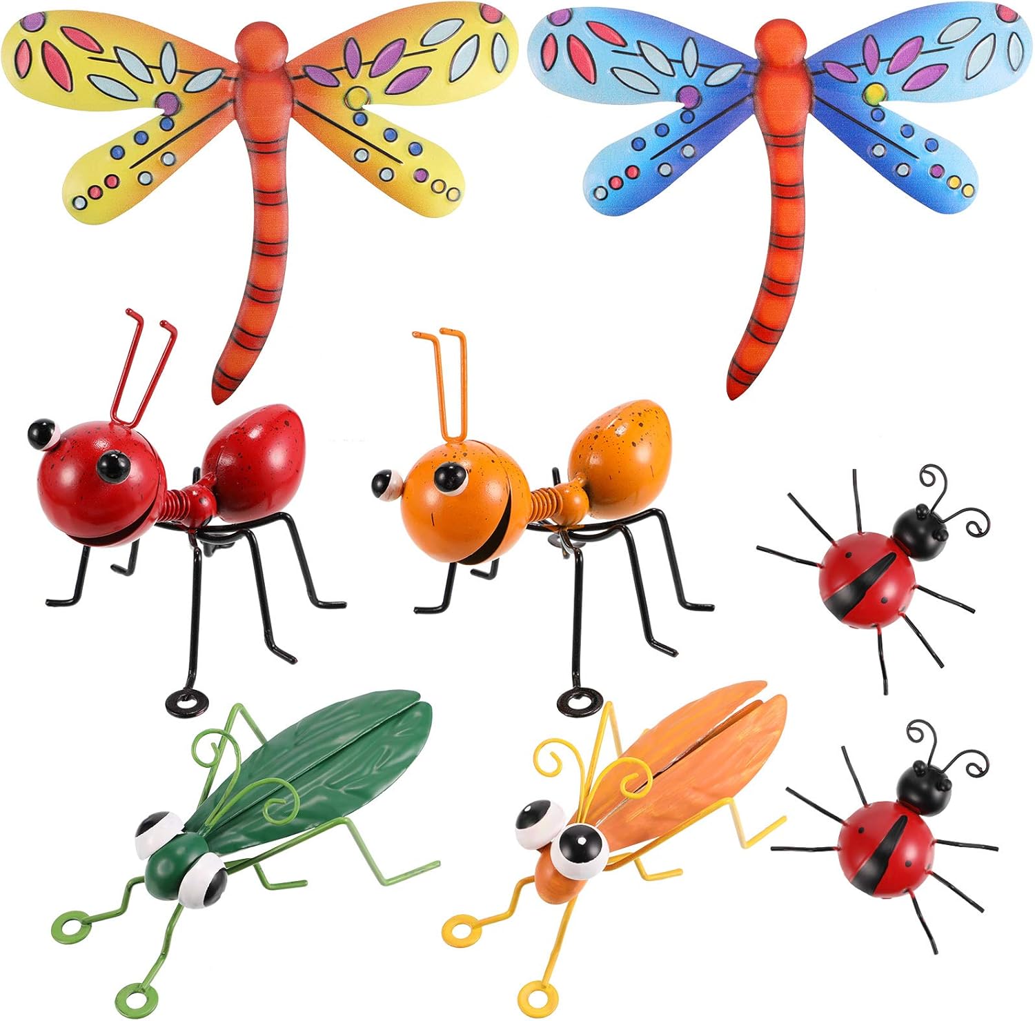 8 Pieces Metal Ant Dragonfly Ladybug Grasshopper Wall Decor Set Outdoor Garden Yard Fence Art Hanging Decoration Funny Ornaments Colorful 3D Wall Decor for Indoor Outdoor Garden Decoration